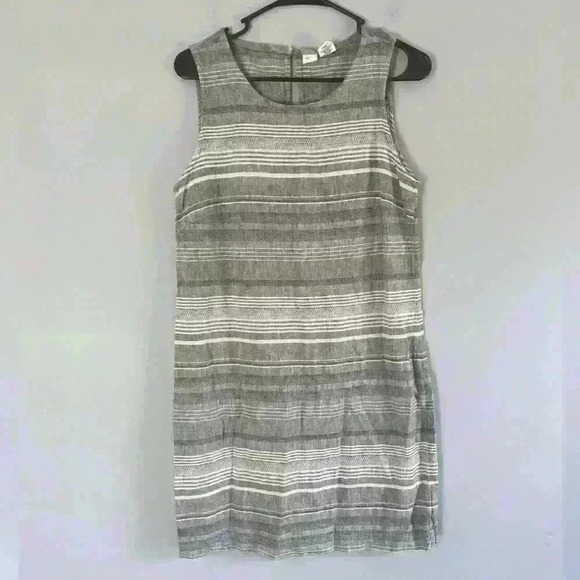Artisan Ny Striped Linen Blend Sleeveless Dress Sz 6 Grey - Picture 1 of 7